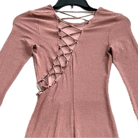 Reformation Women's Kinsey Lace Up Knit Maxi Dress Metallic Pink Sparkle Size S - Picture 11 of 16